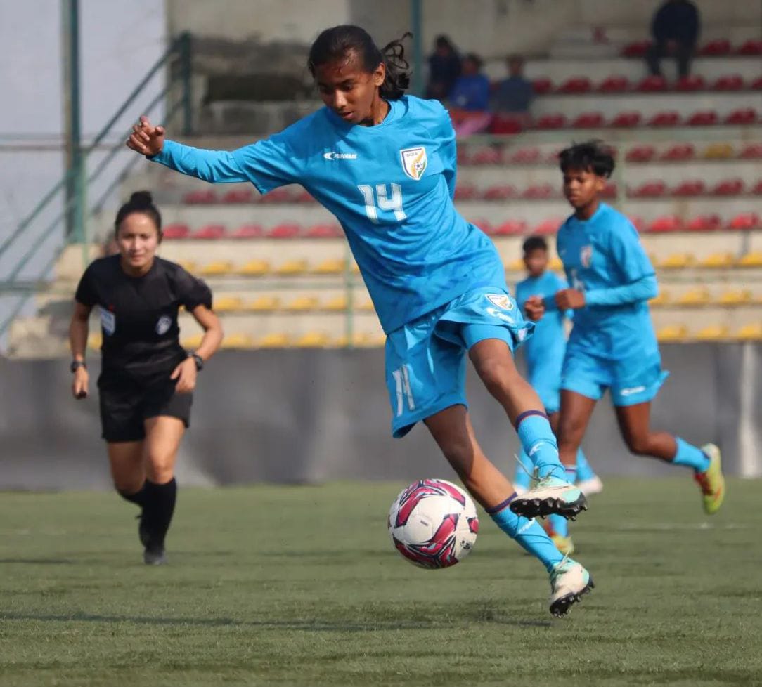 Pearl Fernandes in India colours during a national-team match.