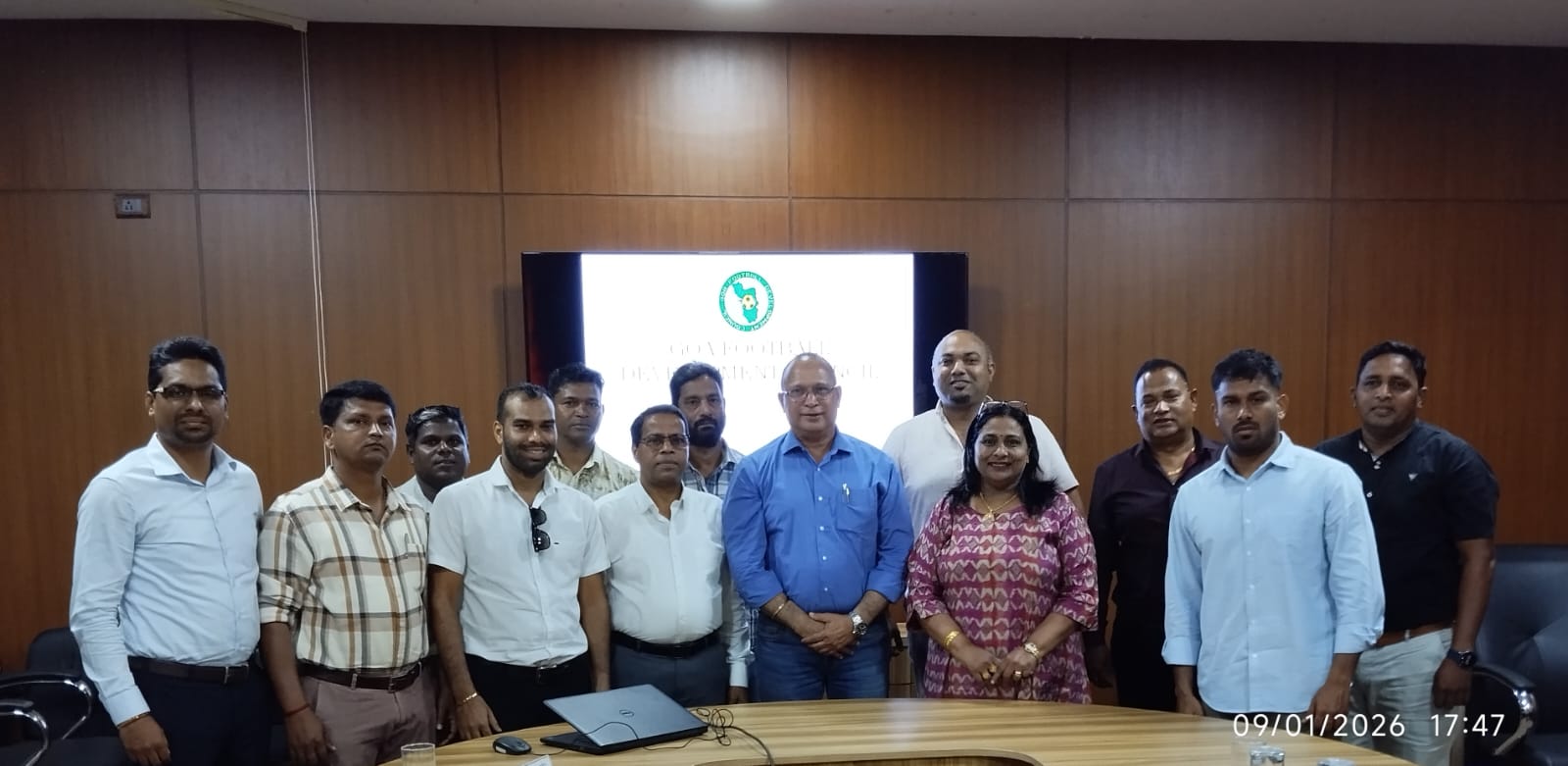 Officials and staff of the Goa Football Development Council at a meeting held in January 2026.